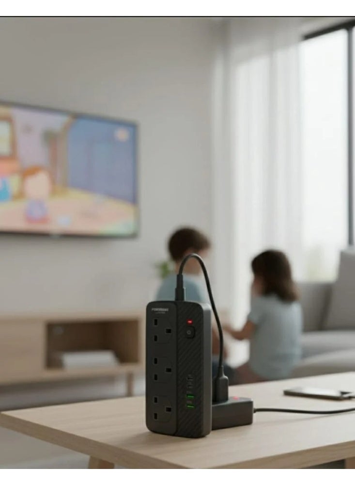 PowerMax 7-in-1 Power Strip 3500W, X3 Surge Protector, 2 USB Sockets, 2-Outlet Power Charging Station for Office, Ideal for All Electronic Devices MX51 - Image 3