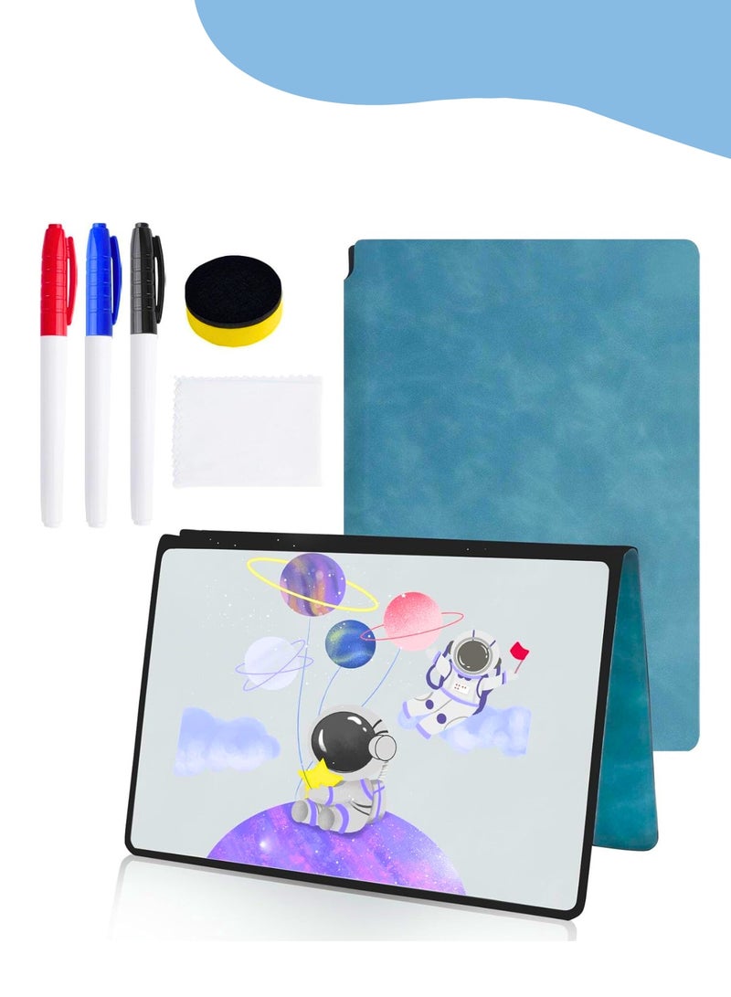 A5 Mini Whiteboard with 3 Colour White Board Markers, 1 Sponge and 1 Wipe, Double-Sided Portable Mini Writing Board, Wipe Clean with PU Cover for Office, School, Blue - Image 1