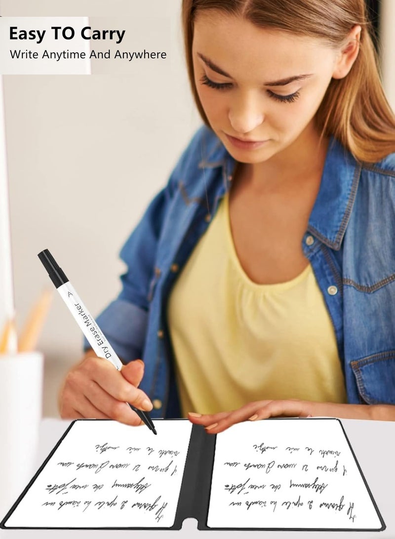 A5 Mini Whiteboard with 3 Colour White Board Markers, 1 Sponge and 1 Wipe, Double-Sided Portable Mini Writing Board, Wipe Clean with PU Cover for Office, School, Blue - Image 2