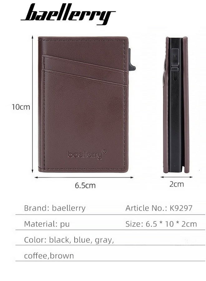 baellerry Baellerry Men's Wallet Business Casual Short Leather Stylish Comfortable Mini Wallet Coffee  - Image 3