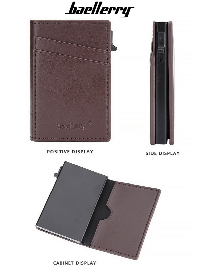 baellerry Baellerry Men's Wallet Business Casual Short Leather Stylish Comfortable Mini Wallet Coffee  - Image 2