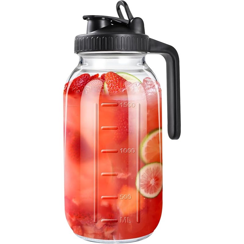 NIJIALGEXPY 64oz Glass Pitcher with Lid, 2 Quart Mason Jar Pitcher with Lid and Spout, Wide Mouth Breast Milk Pitcher Glass Jug Sun Tea Pitcher, Cold Brew Coffee Pitcher, Fridge Container for Water, Juice, Tea - Image 1