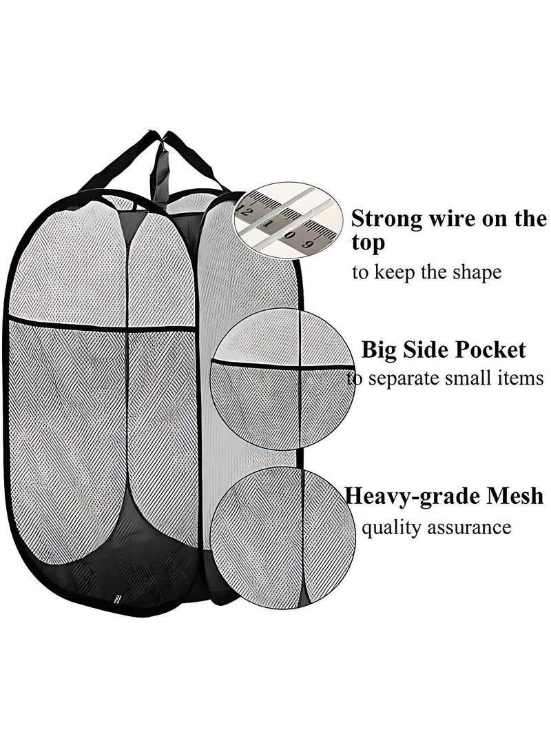 أوجا سلة الغسيل المنزلية 2 حزمة، سلة تخزين قابلة للطي، سلة غسيل شبكية قابلة للانبثاق، سلة غسيل قابلة للطي من الشبكة، سلة غسيل ملابس قابلة للطي بمقبض للحمل (أسود 2 قطعة) - Image 3