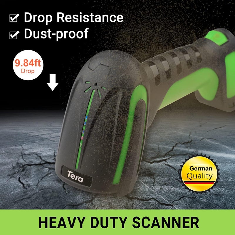Tera Pro (Extreme Performance) Industrial Wireless Barcode Scanner 2D QR 1D Bar Code Reader 2.4G Wireless 2500mAh Compatible with Bluetooth Drop Resistant for Windows Mac Android iOS Model 8100 Green - Image 2