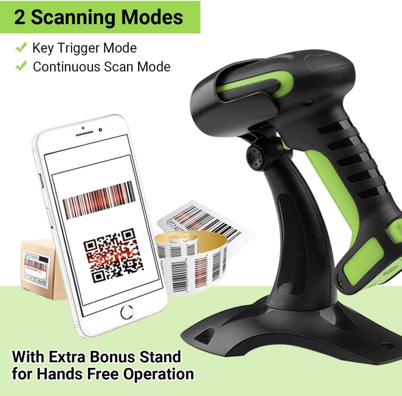 Tera Pro (Extreme Performance) Industrial Wireless Barcode Scanner 2D QR 1D Bar Code Reader 2.4G Wireless 2500mAh Compatible with Bluetooth Drop Resistant for Windows Mac Android iOS Model 8100 Green - Image 4