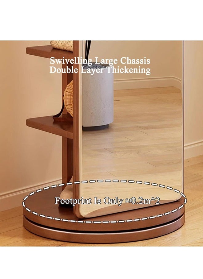 Full Length Mirror 360° Rotating, 2-in-1 Floor Mirror and Coat Rack for Bedroom and Living Room 166x56cm - Brown