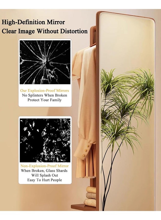 Full Length Mirror 360° Rotating, 2-in-1 Floor Mirror and Coat Rack for Bedroom and Living Room 166x56cm - Brown
