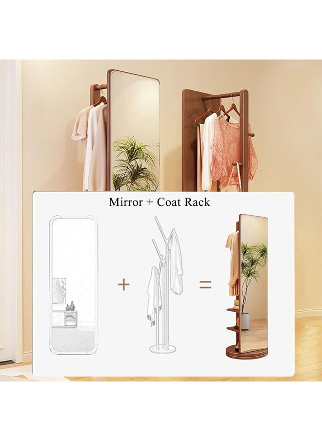Full Length Mirror 360° Rotating, 2-in-1 Floor Mirror and Coat Rack for Bedroom and Living Room 166x56cm - Brown