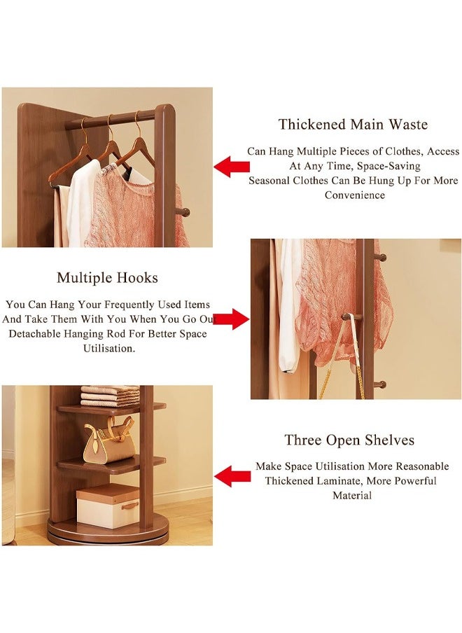 Full Length Mirror 360° Rotating, 2-in-1 Floor Mirror and Coat Rack for Bedroom and Living Room 166x56cm - Brown