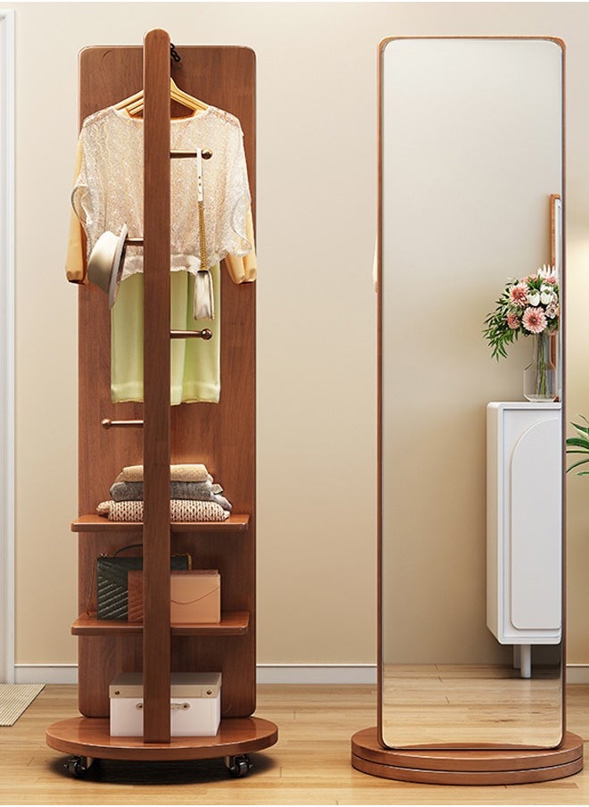 Full Length Mirror 360° Rotating, 2-in-1 Floor Mirror and Coat Rack for Bedroom and Living Room 166x56cm - Brown