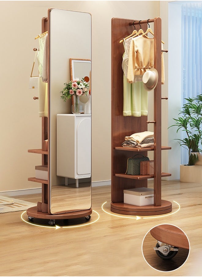 Full Length Mirror 360° Rotating, 2-in-1 Floor Mirror and Coat Rack for Bedroom and Living Room 166x56cm - Brown