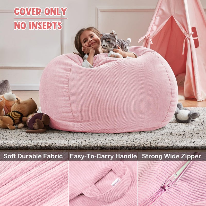Nobildonna Bean Bag Chair Cover (No Filler) for Kids and Adults,Beanbag Stuffed Animal Storage Without Filling Plush Toys Holder and Organizer Soft Premium Corduroy 200L (Pink) - Image 3