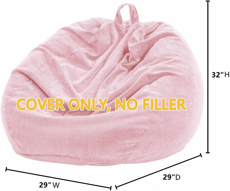 Nobildonna Bean Bag Chair Cover (No Filler) for Kids and Adults,Beanbag Stuffed Animal Storage Without Filling Plush Toys Holder and Organizer Soft Premium Corduroy 200L (Pink) - Image 2