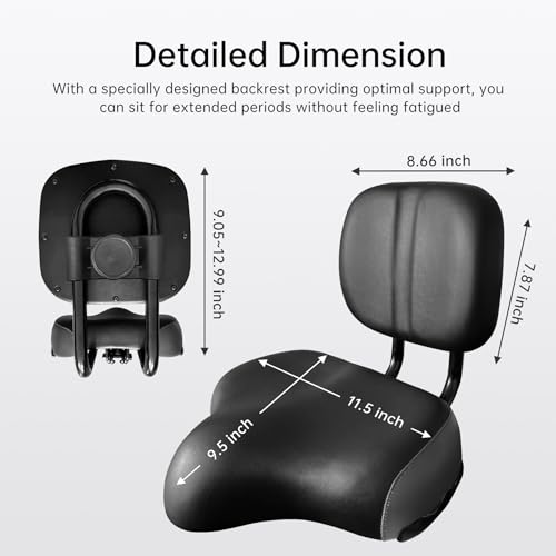 Relwears Bike Seat with BackrestOversized Comfortable Ergonomic Design Bicycle Saddle Adjustable Height Bike Saddle for Tricycle City Bike Commuter Bike Electric Bike - Image 3