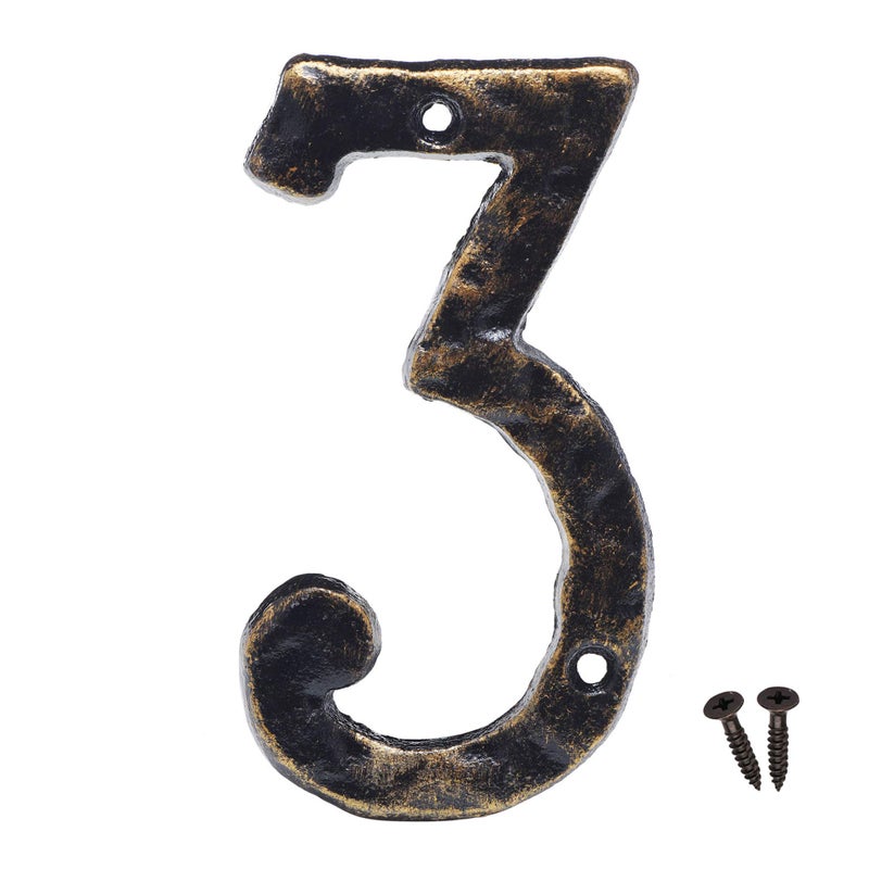 MGTECH House Address Number 5.5 Inch Solid Cast Iron Metal Door Gate Number (Number 3) - Image 1