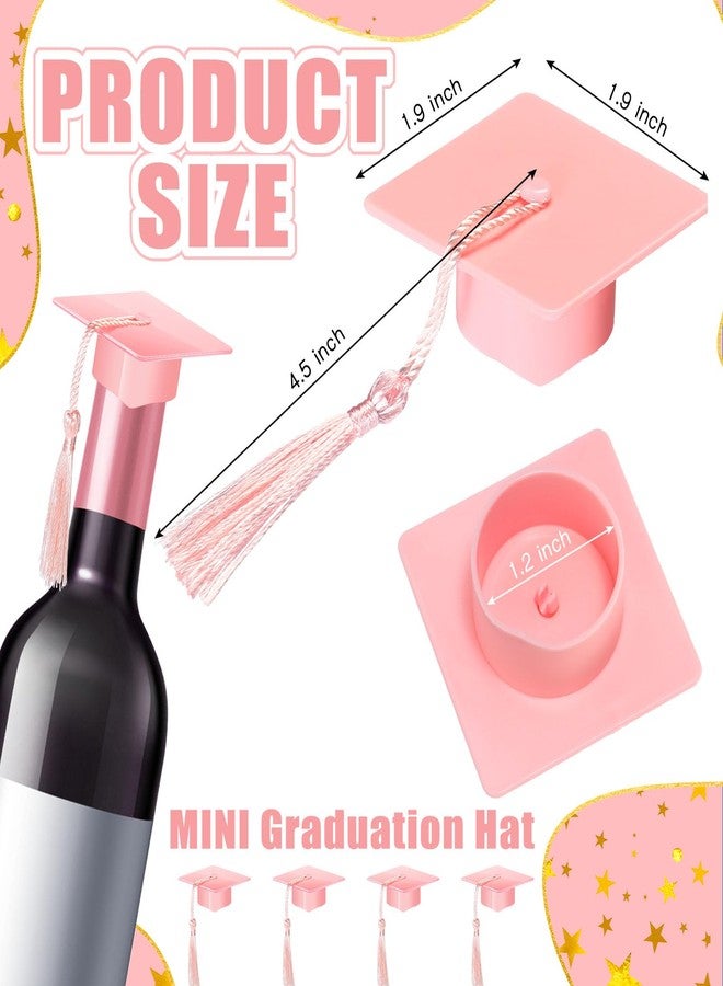 Qunclay 60 Pieces Mini Graduation Cap Pink Hats with Pink Tassels Plastic Grad Cake Supplies Cover Toppers for Graduation Party Decorations - Image 3