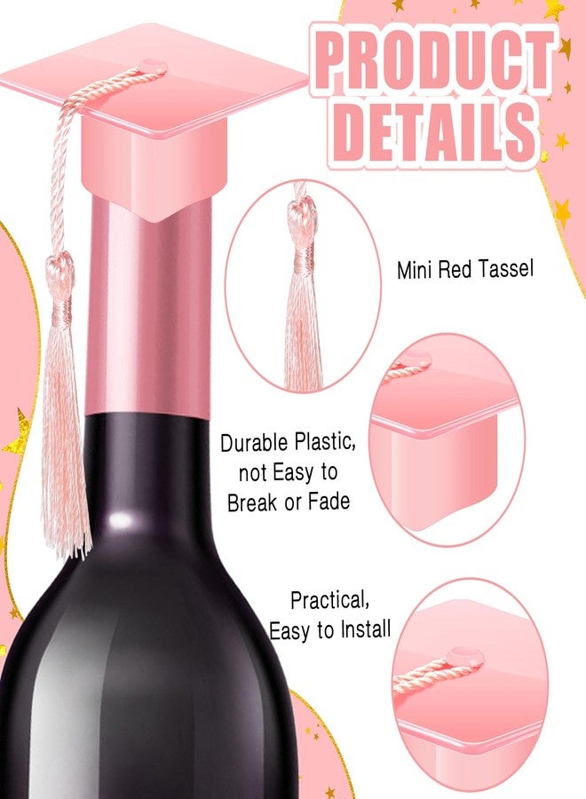 Qunclay 60 Pieces Mini Graduation Cap Pink Hats with Pink Tassels Plastic Grad Cake Supplies Cover Toppers for Graduation Party Decorations - Image 5