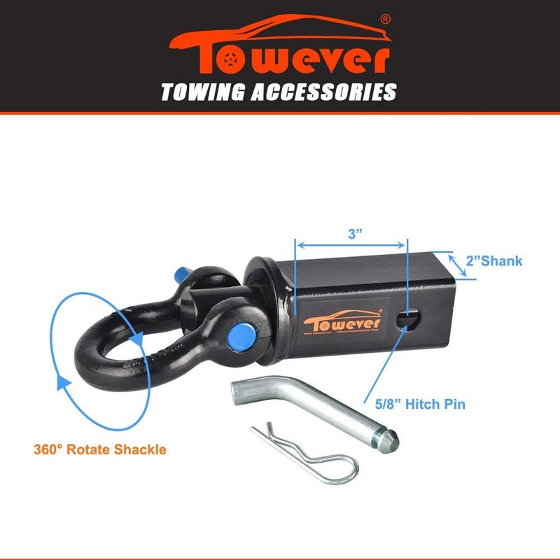 Towever Ventilated design 83710 Shackle Hitch Receiver 2 Inch(360 Degree Rotate D Ring for Towing Strap), Tow Hitch Accessories for Vehicle, Off-Road Recovery Comfort grip - Image 2