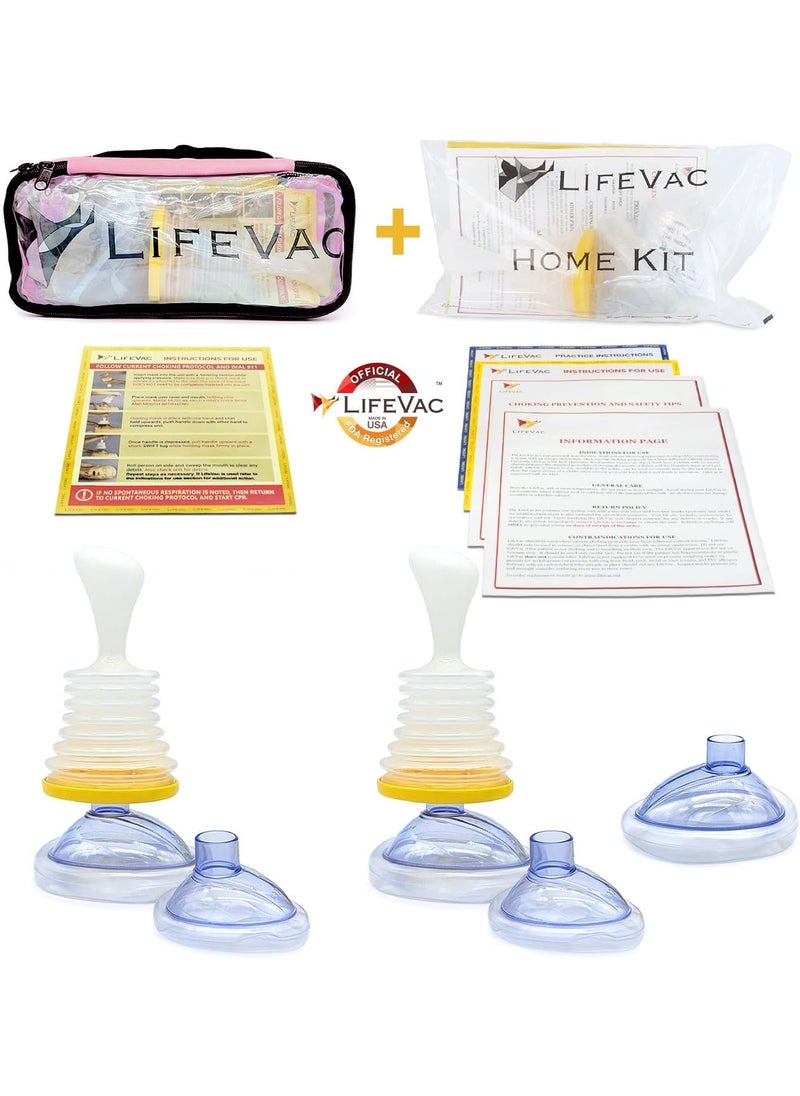 LifeVac LifeVac Home & Pink Travel Kit Combo - Portable Suction Rescue Device, First Aid Kit for Kids and Adults, Portable Airway Suction Device for Children and Adults 