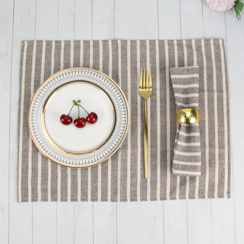 INFEI Broad Striped Cotton Blended Dinner Cloth Napkins  Set of 12 40 x 30 cm  for Events  Home Use Brown - Image 2