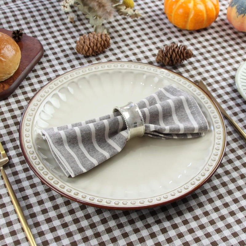 INFEI Broad Striped Cotton Blended Dinner Cloth Napkins  Set of 12 40 x 30 cm  for Events  Home Use Brown - Image 4