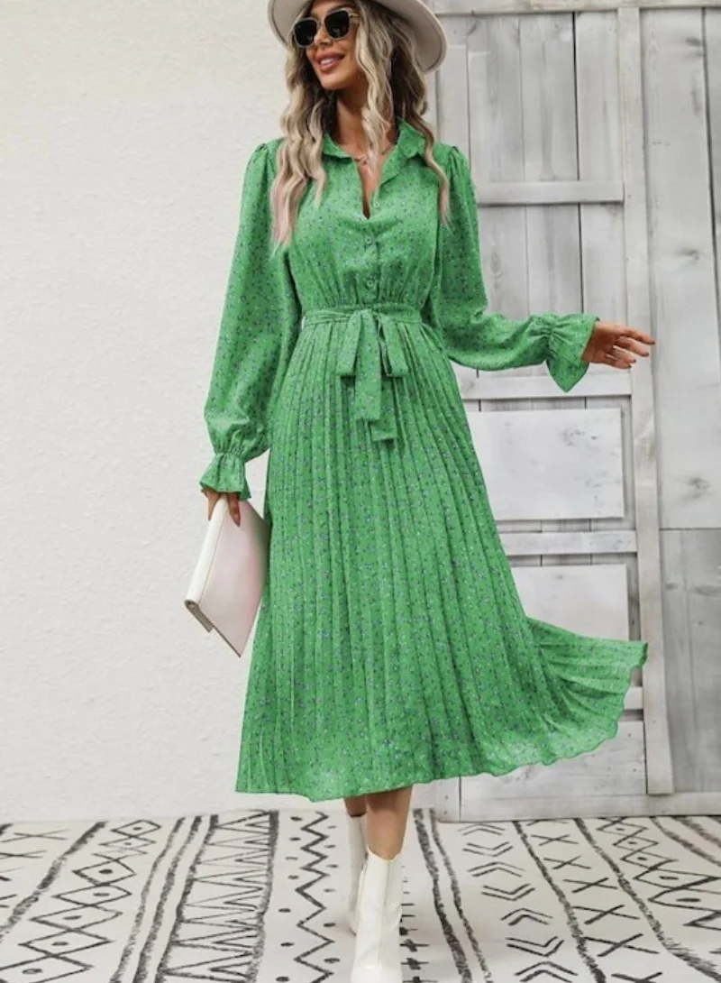 يونيكي Floral Printed Tie Up Fit & Flare Midi Dress