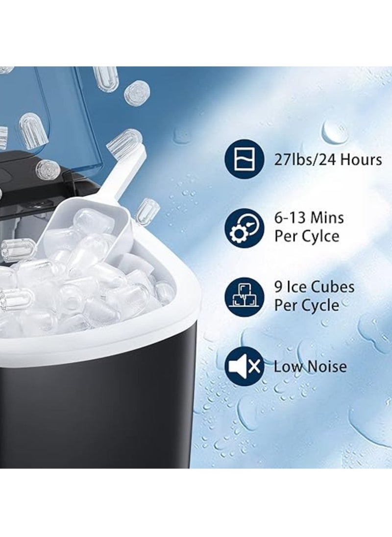 Generic Ice Maker Countertop Ice Maker Machine with Handel 26Lbs 24H, 9 Ice Cubes Ready in 8 Mins Small Ice Maker Portable Ice Maker with Ice Scoop and Basket for Home Kitchen Office iftar sherbet  - Image 1