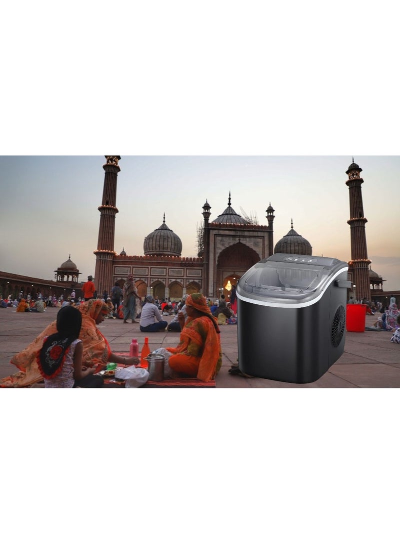 Ice Maker Countertop Ice Maker Machine with Handel 26Lbs 24H, 9 Ice Cubes Ready in 8 Mins Small Ice Maker Portable Ice Maker with Ice Scoop and Basket for Home Kitchen Office iftar sherbet
