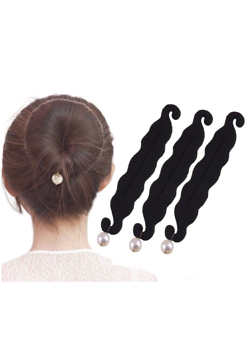 ericotry - 3 Pcs Magic Hair Bun Maker Black Foam Sponge Buns Shaper with Pearl Pendant Sponge Bun Twister Shaper Hair Donuts Deft Bun Maker Chignon Maker Ballet Bun Maker for Women Girls - Image 1