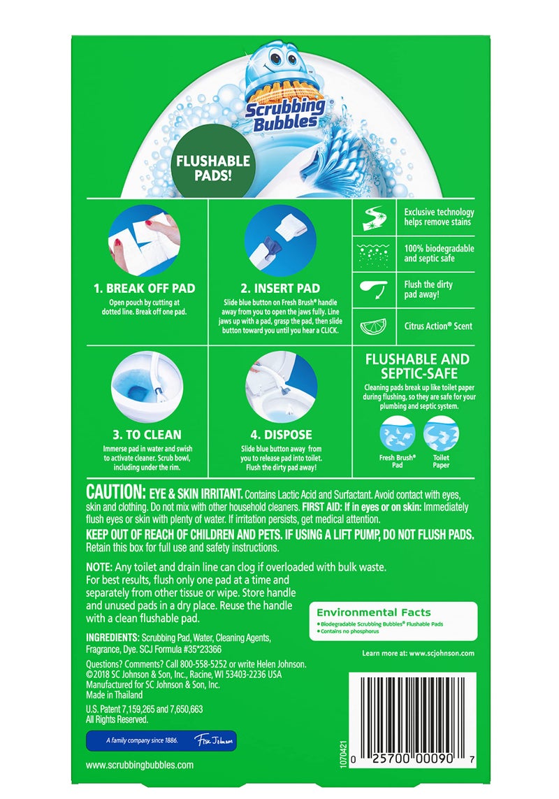 Scrubbing Bubbles Fresh Brush Flushable Refill Pads for Toilet Cleaning System, Citrus Action Scent, Toilet & Toilet Bowl Cleaner, 10 CT Refill Pads/Pack (Pack of 1) - Image 3