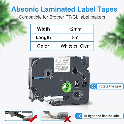 Absonic Tze135 White on Clear Tz Label Tape Compatible for Brother Tze-135 Tz-135 P Touch Tze Label Tape 12mm 0.47" Laminated Refill for Ptouch PTD220 PTD410 PTD200 PTD210 PTH110 Label Maker, 4-Pack - Image 2