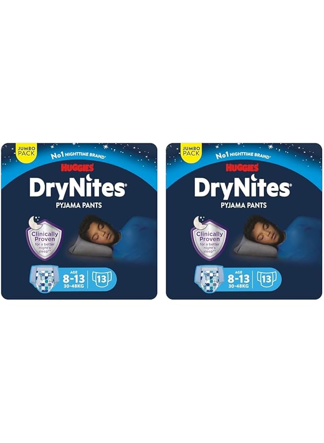 HUGGIES Drynites Pajama Pants 8 13 Years Bed Wetting Diaper Boys 30 48 Kg Value Pack 13 Pants (Pack Of 2)