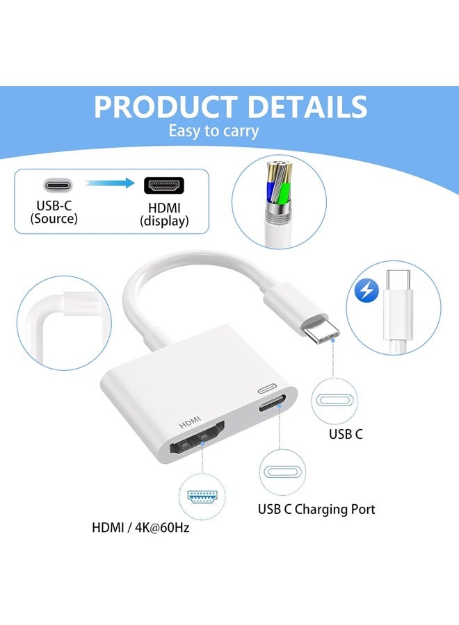 USB C to HDMI for TV, 4K@60Hz Type C to HDMI Adapter with Charging Port, iPhone to Hdmi to USB C Adapter Compatible for iPhone 16/15 Series/iPad Pro/Galaxy/MacBook Pro to HDTV Projector - Image 3