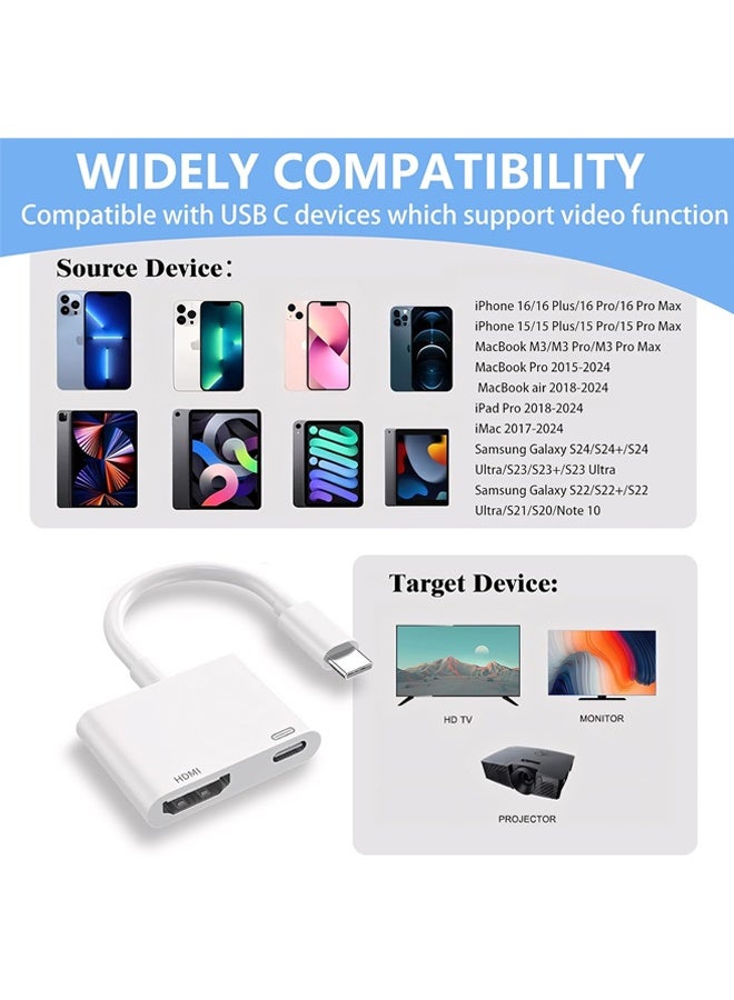 USB C to HDMI for TV, 4K@60Hz Type C to HDMI Adapter with Charging Port, iPhone to Hdmi to USB C Adapter Compatible for iPhone 16/15 Series/iPad Pro/Galaxy/MacBook Pro to HDTV Projector - Image 2