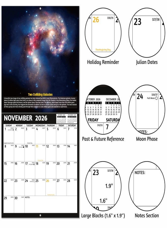 GoiUnlt 2026 Calendar, 2026 Wall Calendar, Space Wall Calendar 2026. Jan. 2026 - Dec. 2026, 12" x 24" (Open), 12-Month Calendar with Large Blocks, Thick Paper, Hanging Holes, Ample Writing Space - Image 4