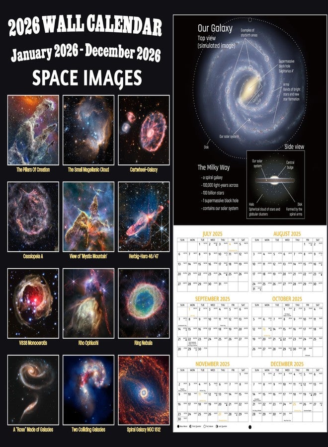 GoiUnlt 2026 Calendar, 2026 Wall Calendar, Space Wall Calendar 2026. Jan. 2026 - Dec. 2026, 12" x 24" (Open), 12-Month Calendar with Large Blocks, Thick Paper, Hanging Holes, Ample Writing Space - Image 3