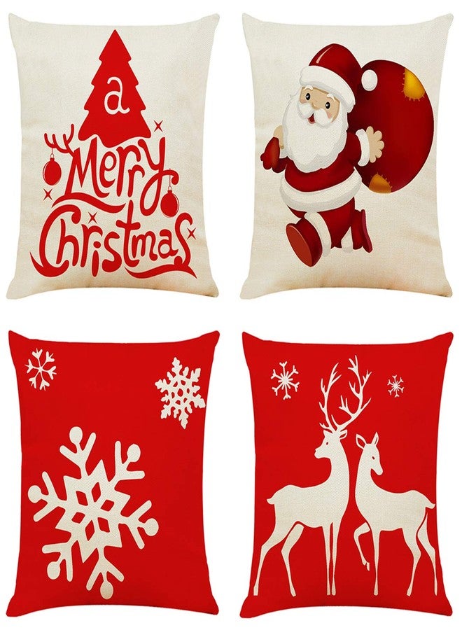 Ogrmar 4PCS 18"x18" Throw Pillow Covers Christmas Decorative Couch Pillow Cases Cotton Linen Pillow Square Cushion Cover for Sofa, Couch, Bed and Car - Image 1