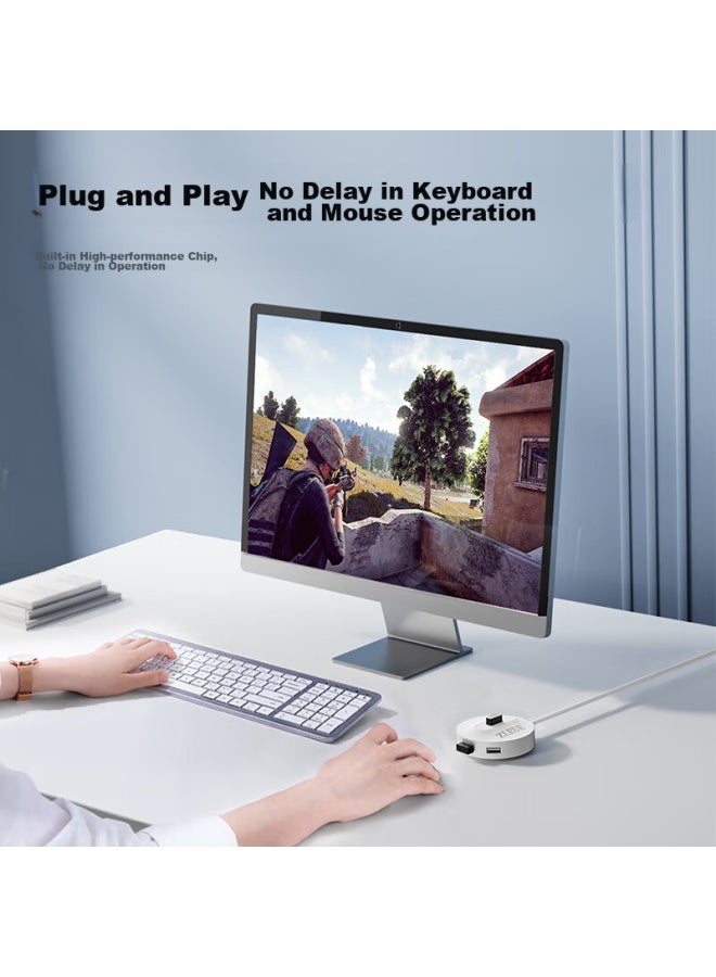 Zleue Usb Hub Splitter 2.0, 4-port Hub Expander, Laptop And Desktop Computer Multi-port Adapter, Extension Cable With Power Port, 0.2 Meters, E8001c - Image 3
