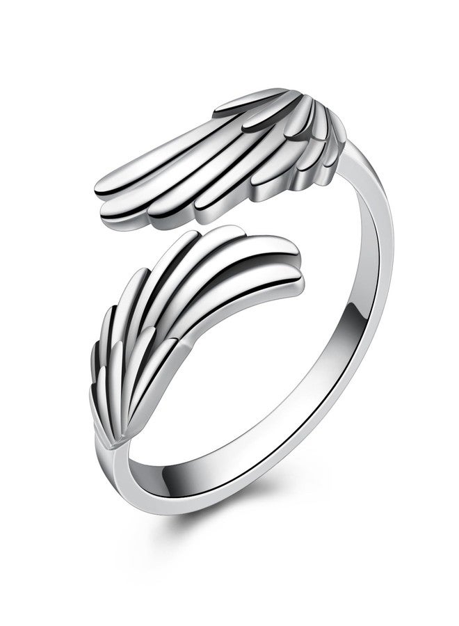 YLT 925 Sterling Silver Feather Angel Wings Ring Adjustable Dainty Wrap Open Thumb Rings for Women (6#7#8#9#, Oxidize) - Image 1