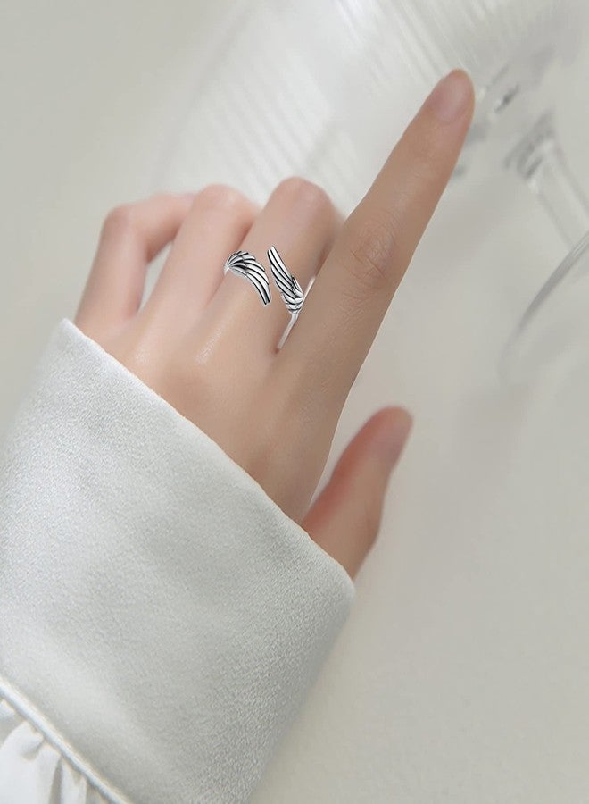YLT 925 Sterling Silver Feather Angel Wings Ring Adjustable Dainty Wrap Open Thumb Rings for Women (6#7#8#9#, Oxidize) - Image 2