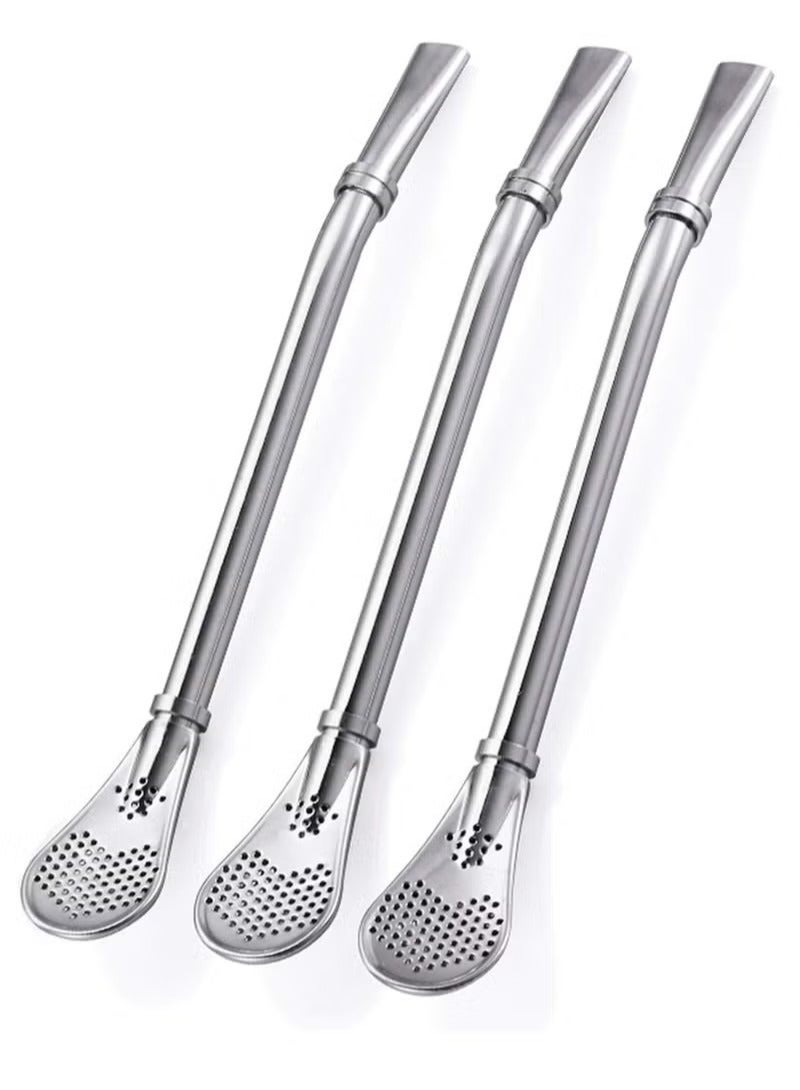3 قطع من ملاعق الشرب المصنوعة من الفولاذ المقاوم للصدأ 304، مصفاة ماصة من نبات يربا ماتي، مصفاة شاي أوراق الشاي السائبة، ماصات للتحريك - Image 1