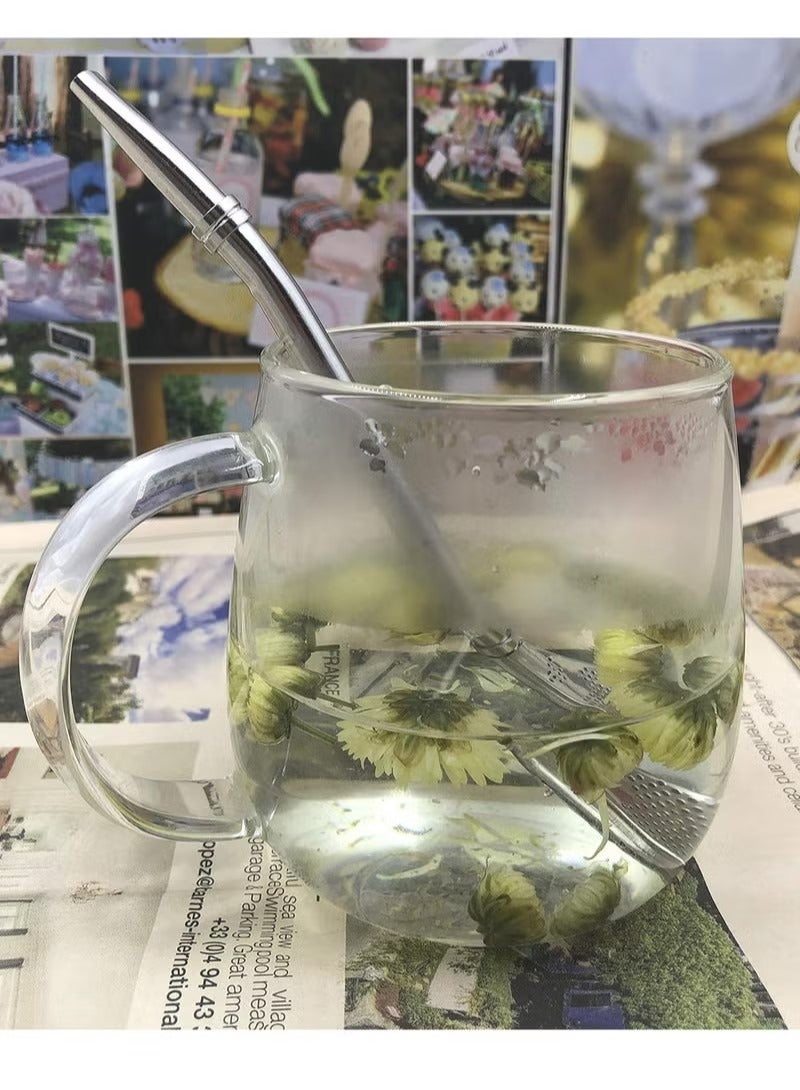 3 قطع من ملاعق الشرب المصنوعة من الفولاذ المقاوم للصدأ 304، مصفاة ماصة من نبات يربا ماتي، مصفاة شاي أوراق الشاي السائبة، ماصات للتحريك - Image 4