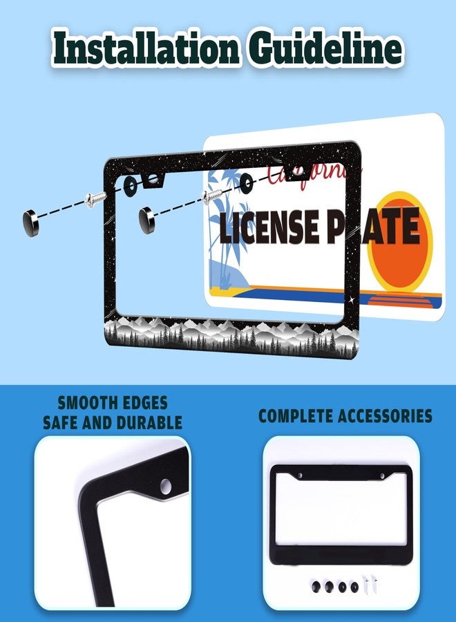 TINALUIN Mountains License Plate Frame Stainless Steel Beautiful Night Sky Mountain License Plate Holder For Front And Rear Car Tags Funny For Car Decoration Accessories With Screws 6.3 X 12.2 In For Women Men - Image 4