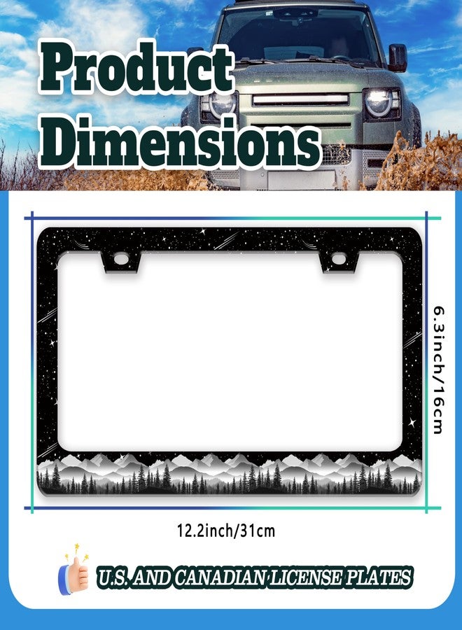 TINALUIN Mountains License Plate Frame Stainless Steel Beautiful Night Sky Mountain License Plate Holder For Front And Rear Car Tags Funny For Car Decoration Accessories With Screws 6.3 X 12.2 In For Women Men - Image 3