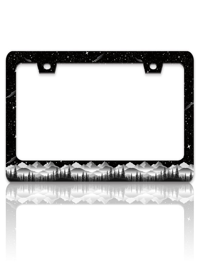 TINALUIN Mountains License Plate Frame Stainless Steel Beautiful Night Sky Mountain License Plate Holder For Front And Rear Car Tags Funny For Car Decoration Accessories With Screws 6.3 X 12.2 In For Women Men - Image 1