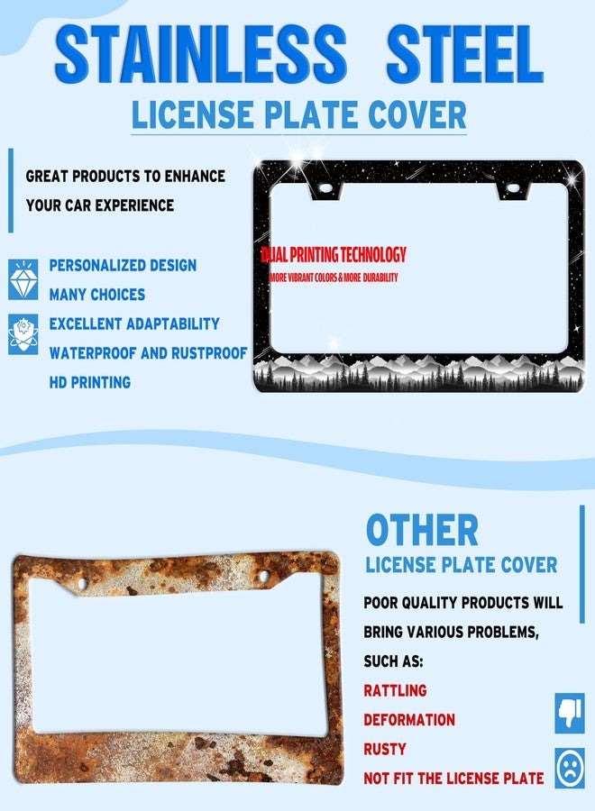 TINALUIN Mountains License Plate Frame Stainless Steel Beautiful Night Sky Mountain License Plate Holder For Front And Rear Car Tags Funny For Car Decoration Accessories With Screws 6.3 X 12.2 In For Women Men - Image 2