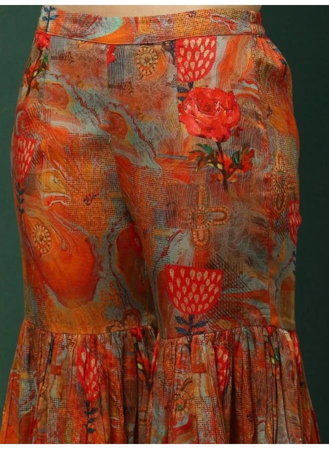 AKS Multicolor Floral Print Kurta Sharara With Dupatta