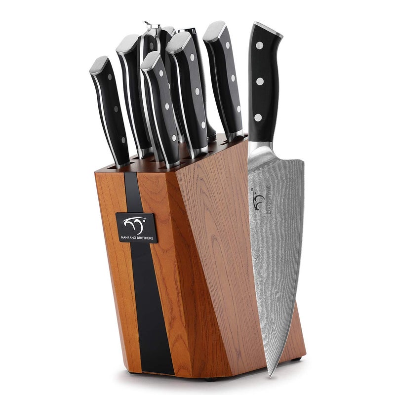 NANFANG BROTHERS Knife Sets for Kitchen with Block Damasucs Kitchen Knife Sets 9 Pieces with Ergonomic Triple Rivet Handle Kitchen Knives for Chopping Slicing Dicing  Cutting