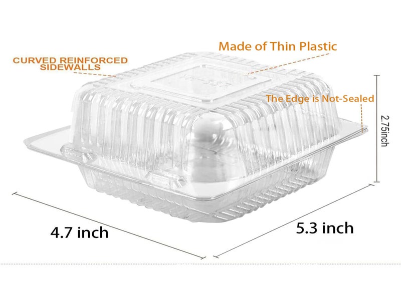 Axe Sickle 100 Count Clear Plastic Hinged Take Out Containers Clamshell Takeout Tray Food Clamshell Containers Outside Diameter for Dessert, Snacksetc, Cakes Slice, Cookies, Salads - Image 2