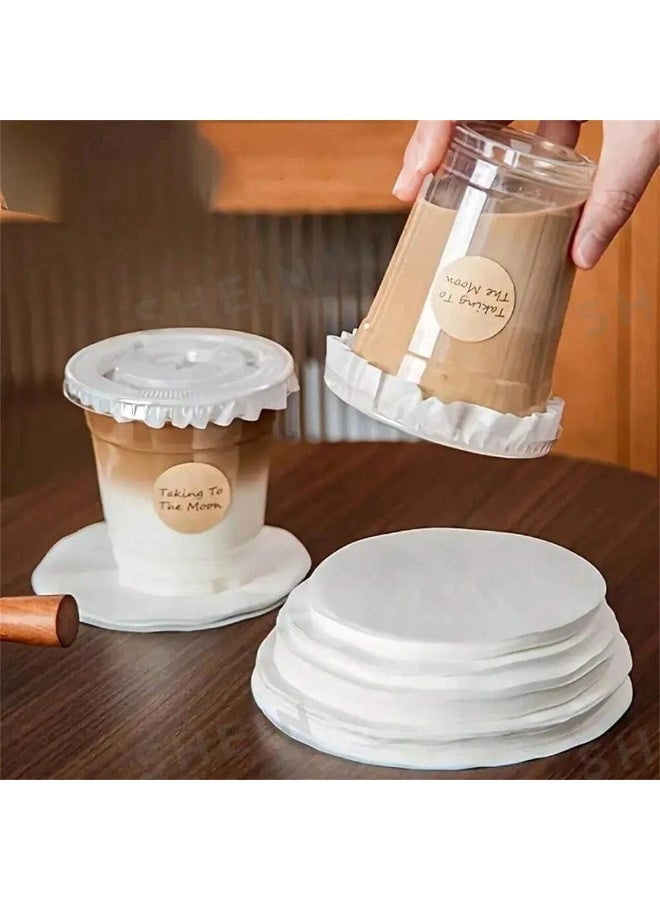 Fasola Leak Proof Cup Lid Liners, 50 Pcs Food Grade Cup Sealing Paper Pads, Disposable Beverage Cup Seals for Coffee, Milk Tea, Takeout Drinks fnd Home Use (White) - Image 4